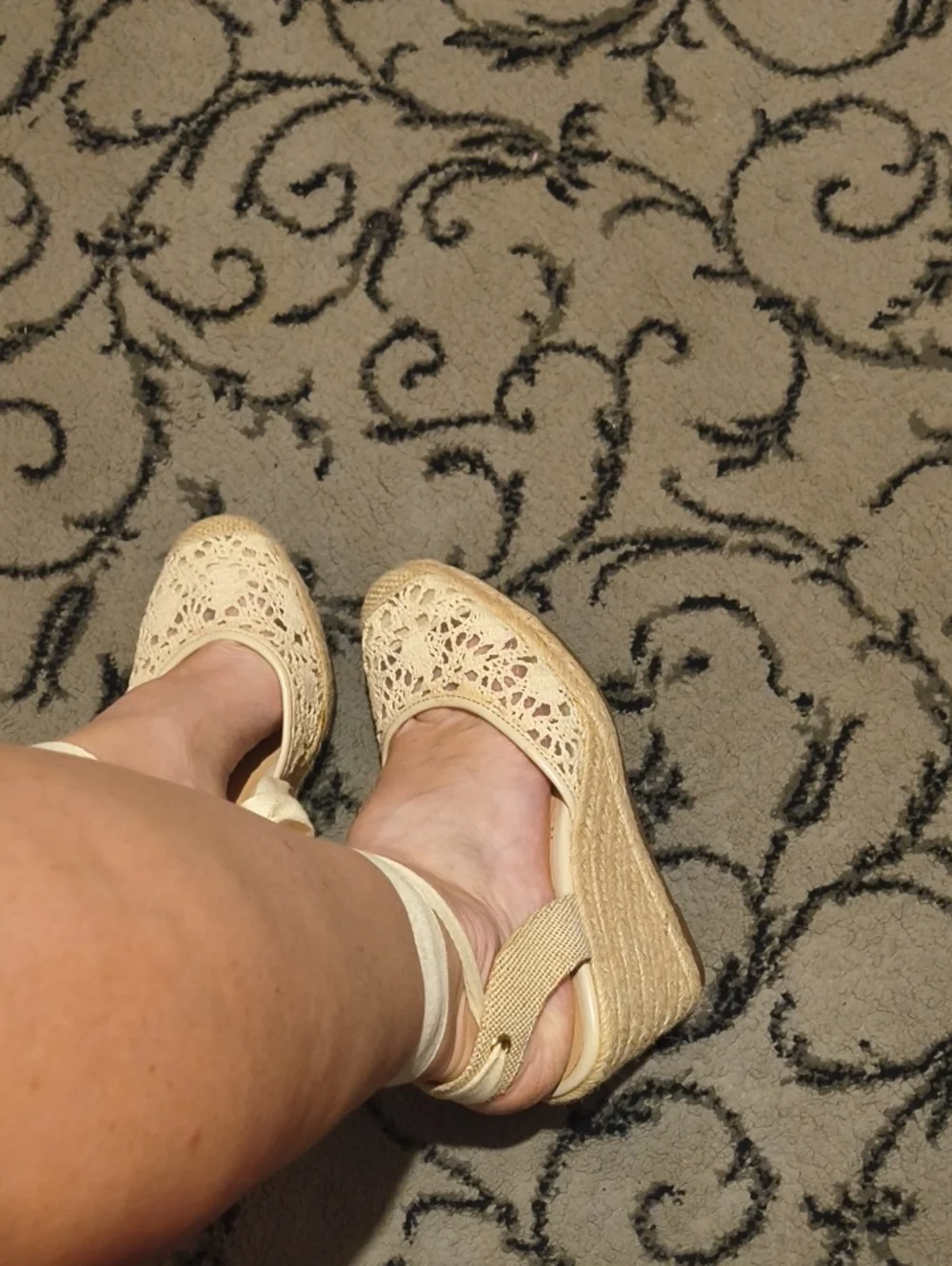 Loft Women’s Lace Ankle-Tie Wedge Espredrille in Cream Loft Outlet